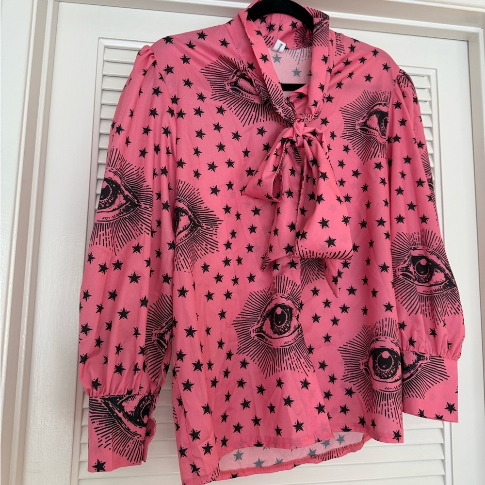 Pink Blouse with Eye and Star Print